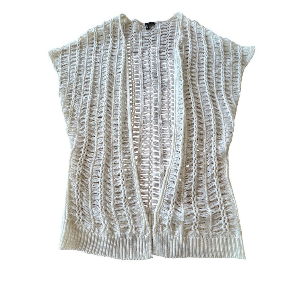 Ultra Flirt Cardigan Vest Women Large White‎ Open Knit Crochet Boho Beachy Flowy